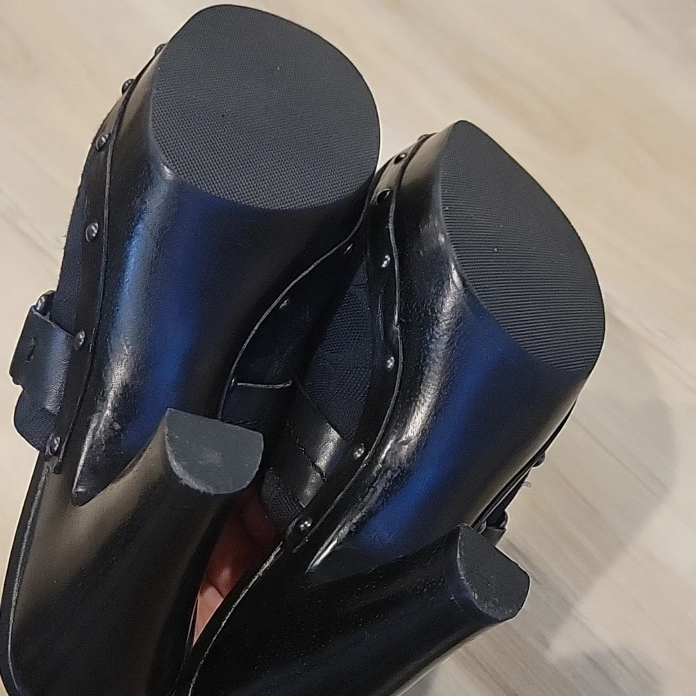 COACH Black Ivy C Signature Logo Fabric Clogs Mules Wooden Heels 7. - Picture 9 of 10